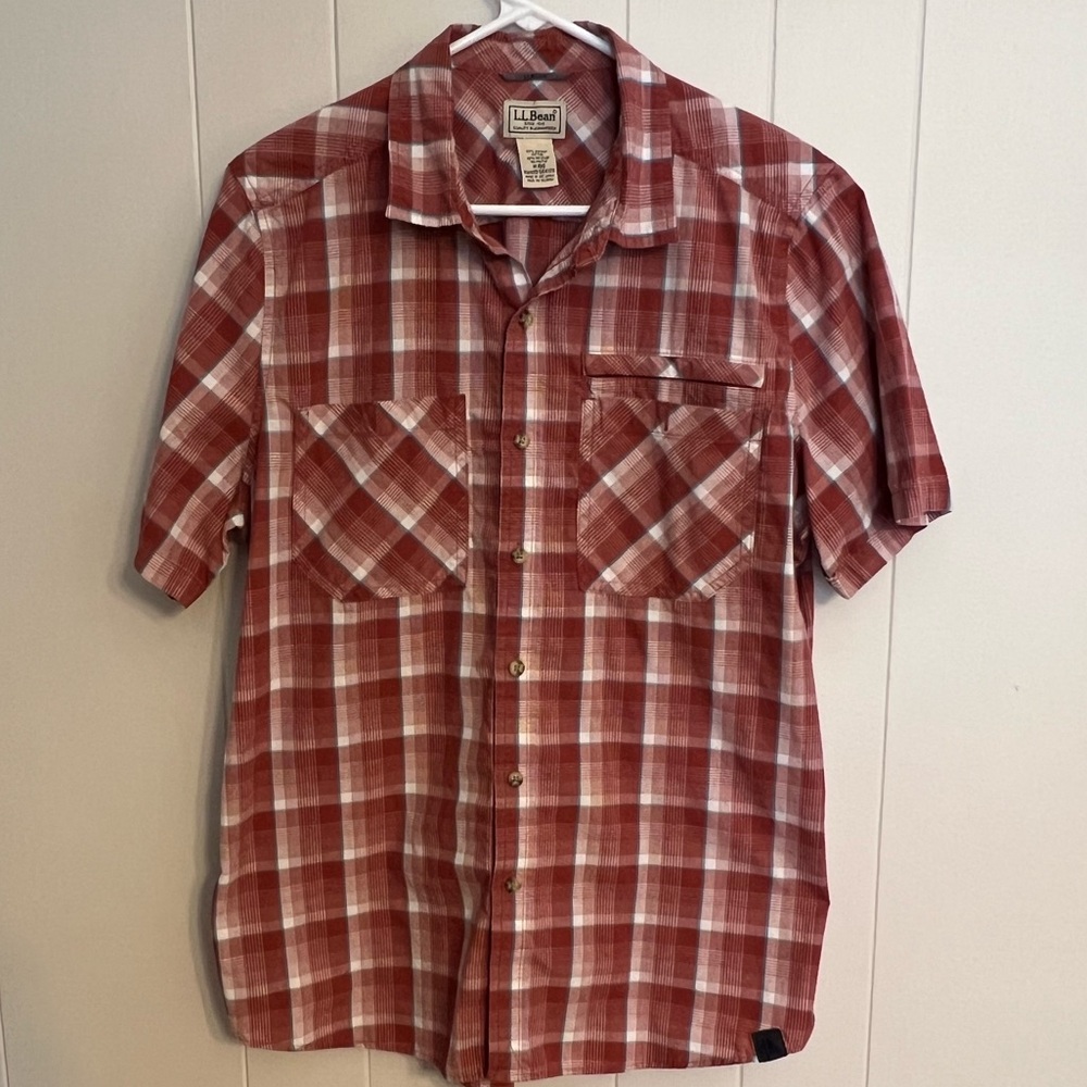 L.L. Bean short‎ sleeve plaid button-down size M